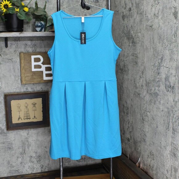 NWT 24seven Comfort Apparel Plus Size Sleeveless Dress P0206187 2X Aqua Blue - Picture 2 of 5